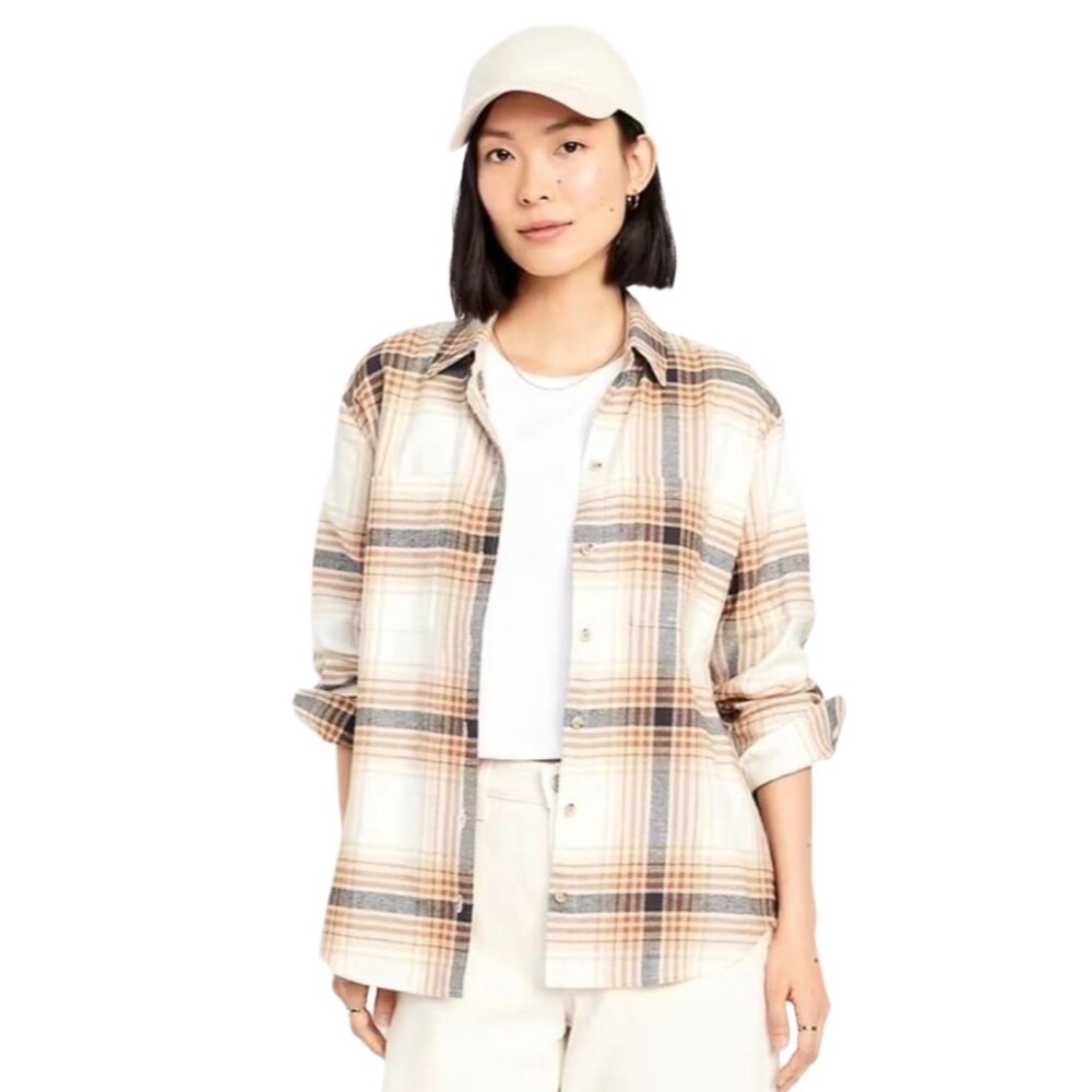 old navy womens long sleeve boyfriend plaid button down shirt